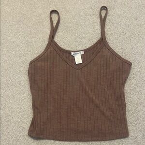 Brown Ribbed Women's Top